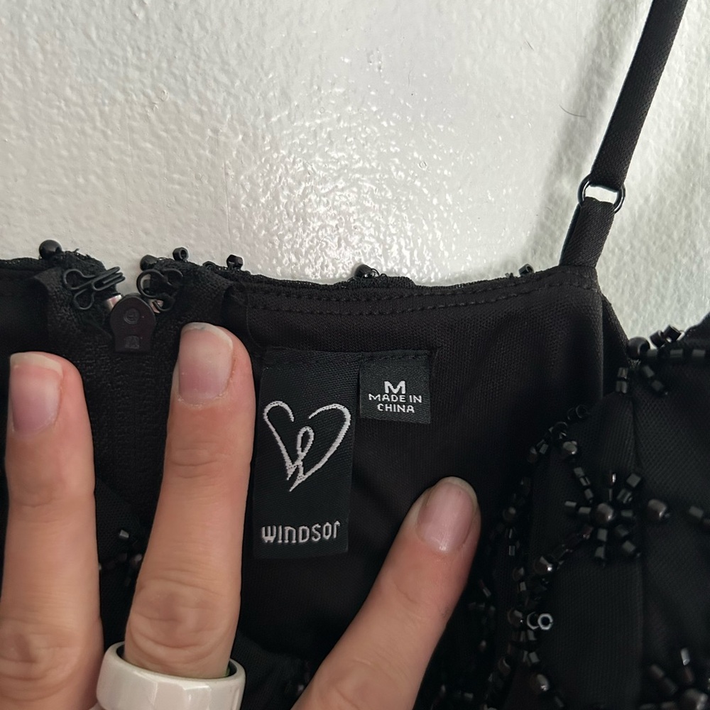 Windsor Black Beaded Spaghetti Strap Cocktail Dress - Picture 3 of 5